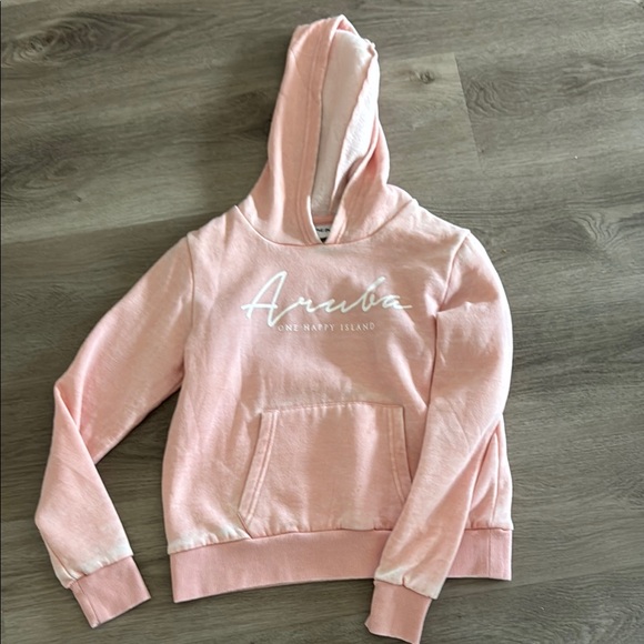 Pink and White Pullover Sweater with Hood and Relaxed Fit - Picture 1 of 1